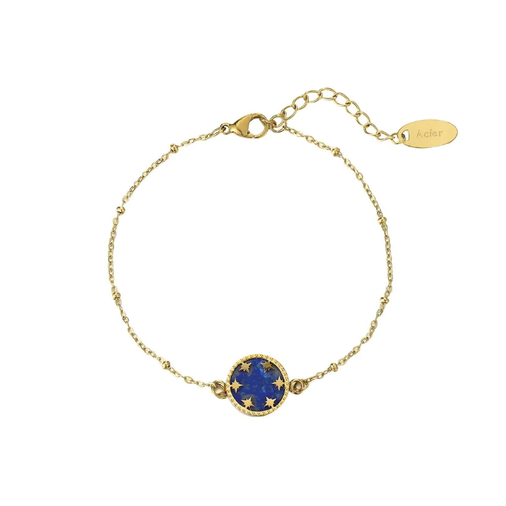 Bracelet Etoiles Lapis Lazuli acier doré or