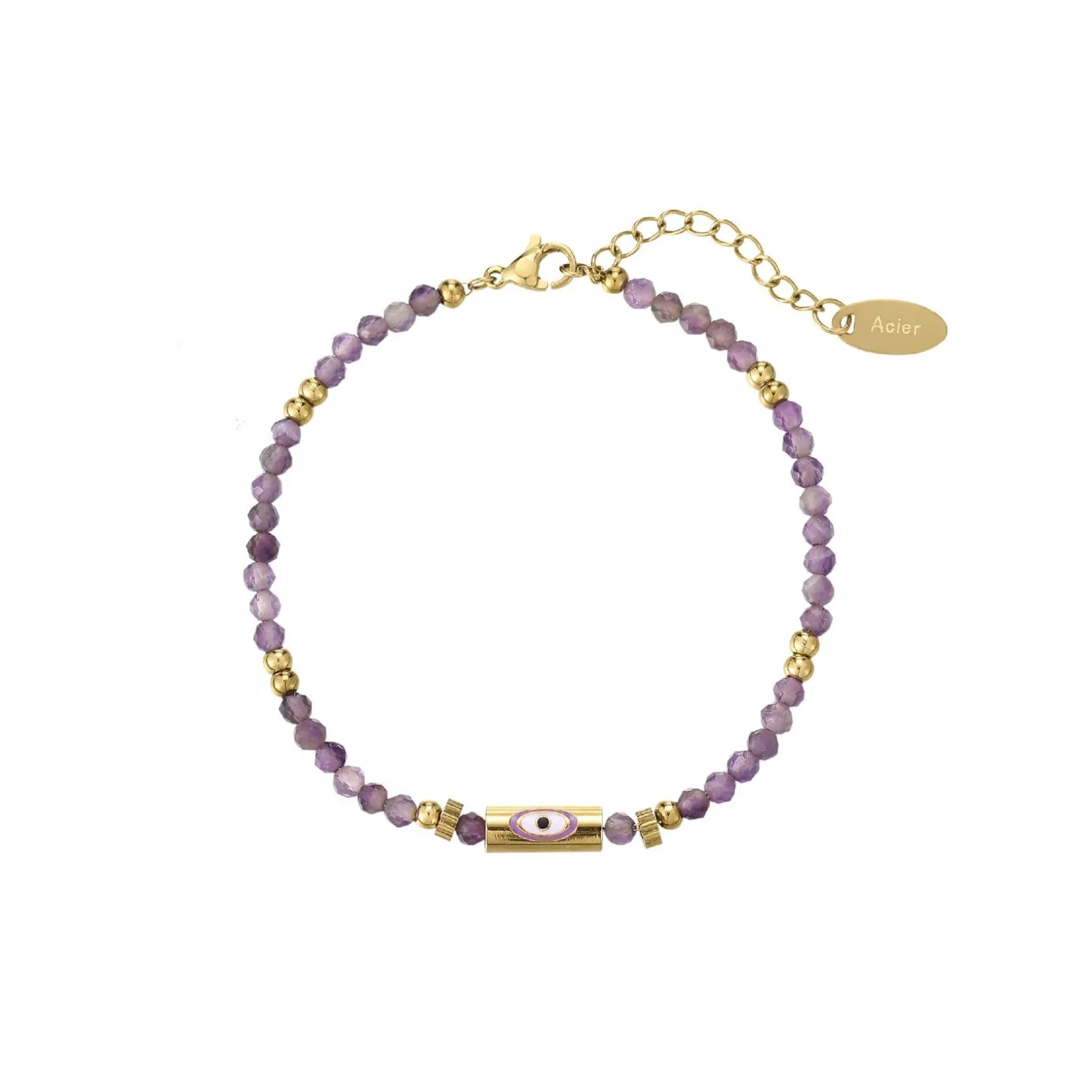 Bracelet Lucky eye Améthyste acier doré or