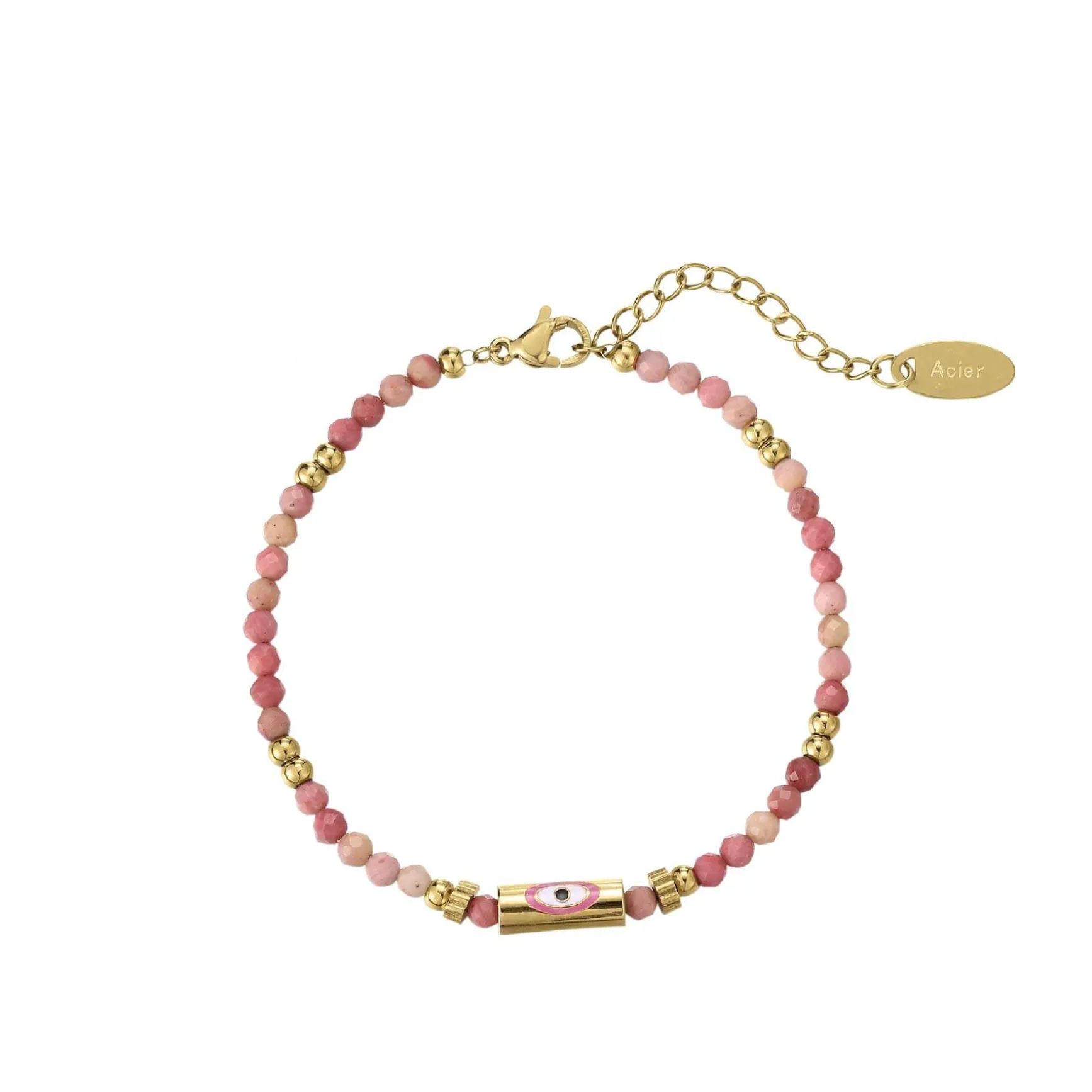 Bracelet Lucky eye Rhodonite acier doré or