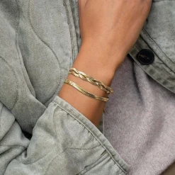 Bracelet Mailles plates tréssées acier doré or