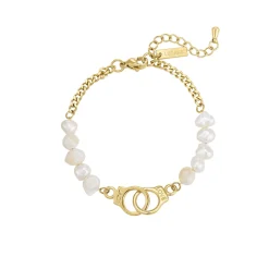 Bracelet Menottes Ursula acier doré or et nacre