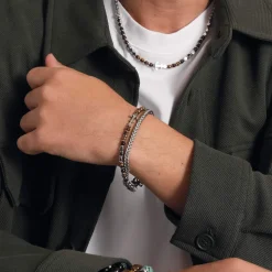 Bracelet Navy acier et pierres œil de tigre