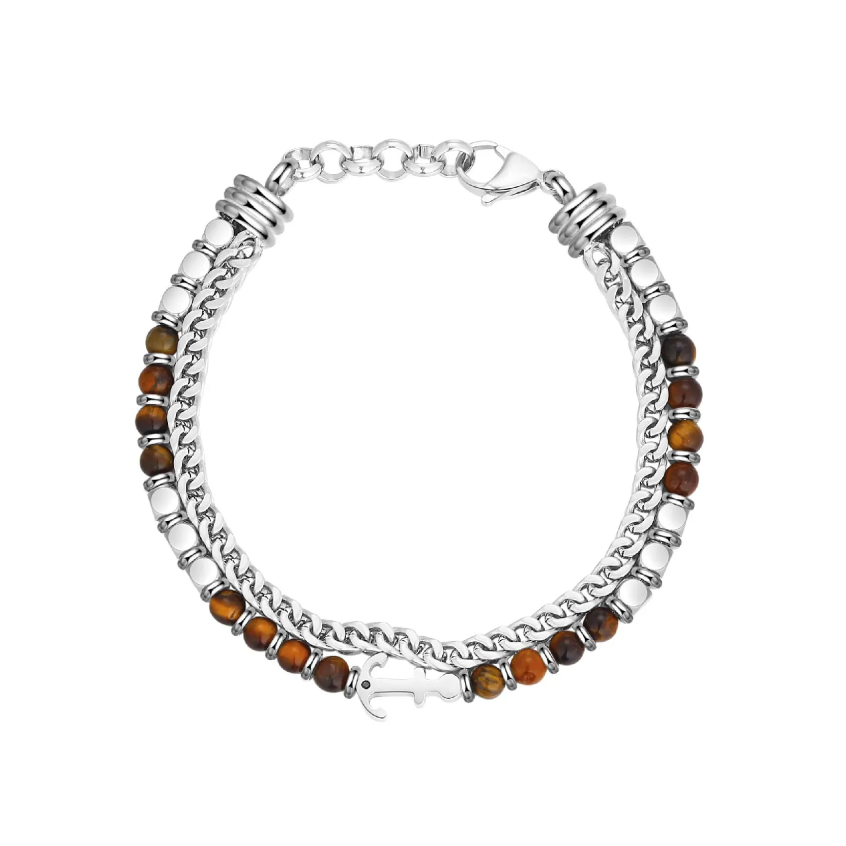 Bracelet Navy acier et pierres œil de tigre
