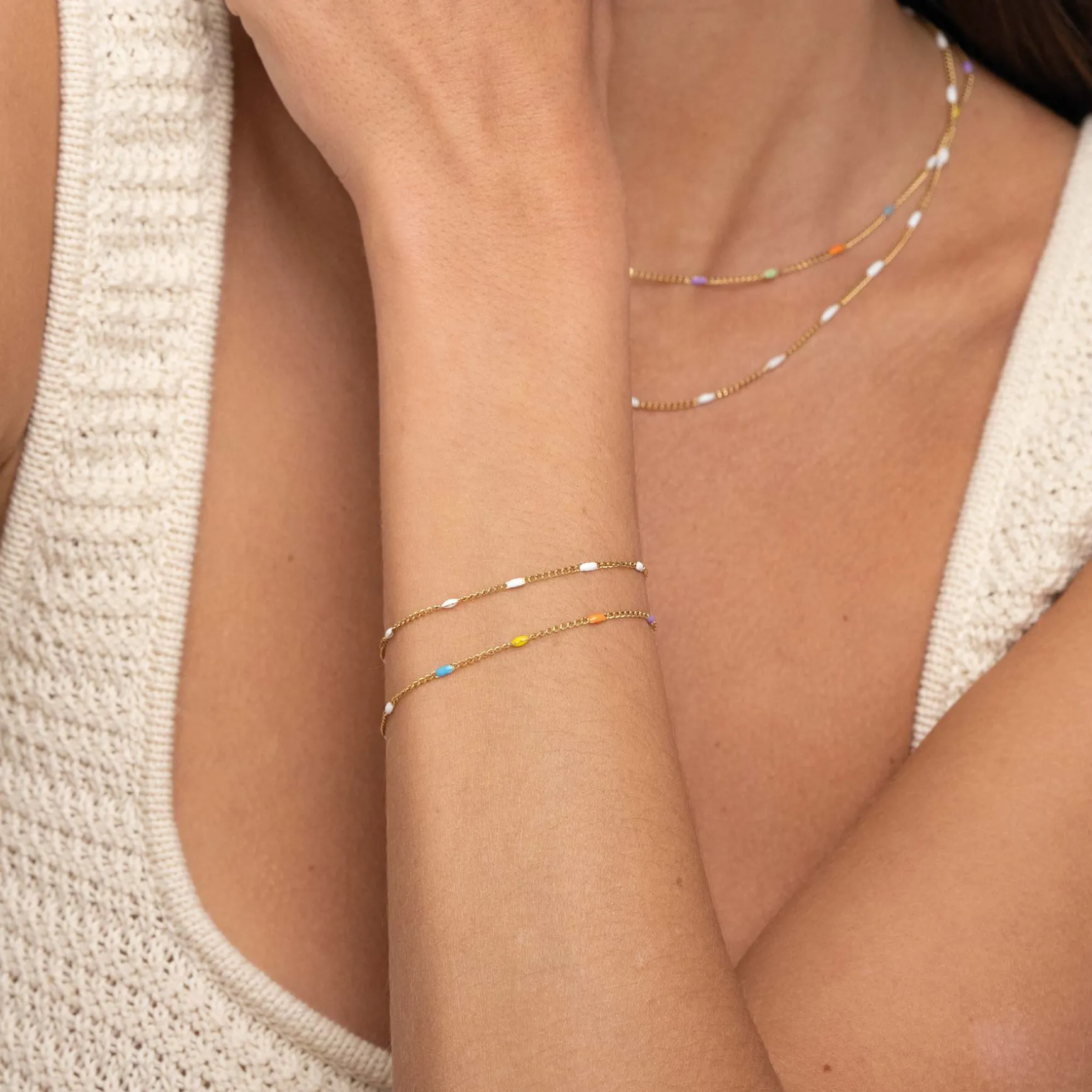 Bracelet Rosaire blanc doré or