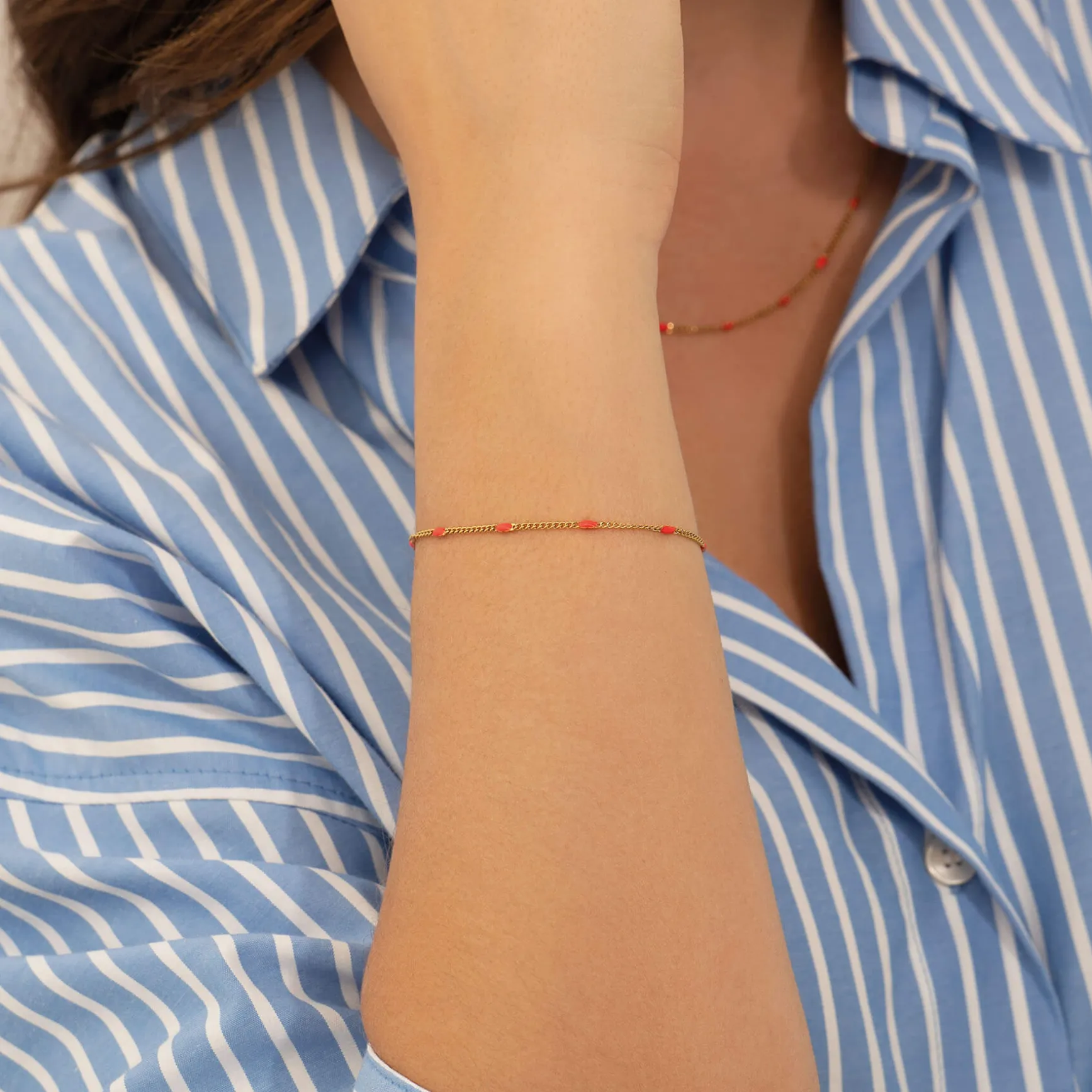 Bracelet Rosaire rouge acier doré or