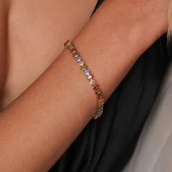Bracelet Tennis multicolore acier doré or