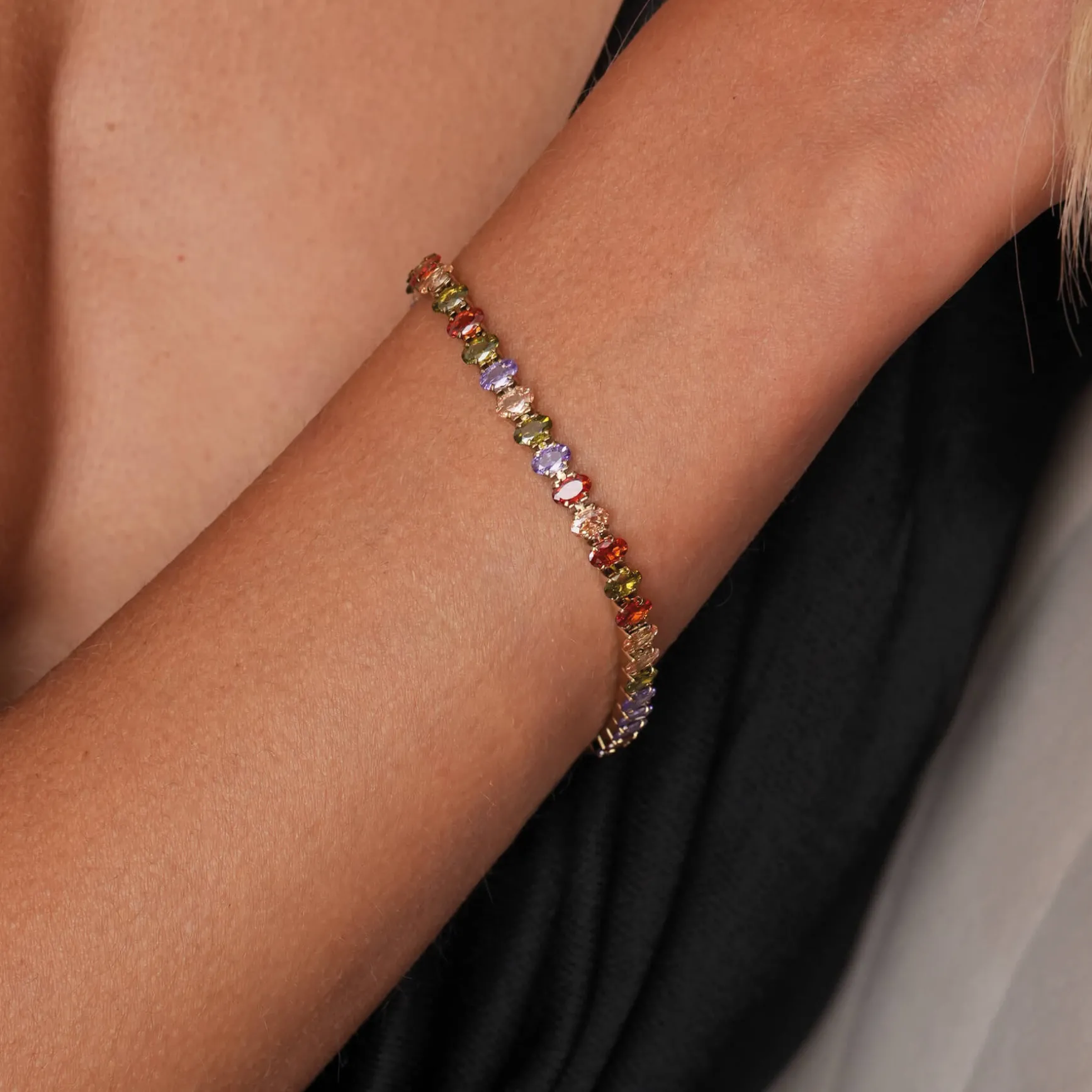 Bracelet Tennis multicolore acier doré or