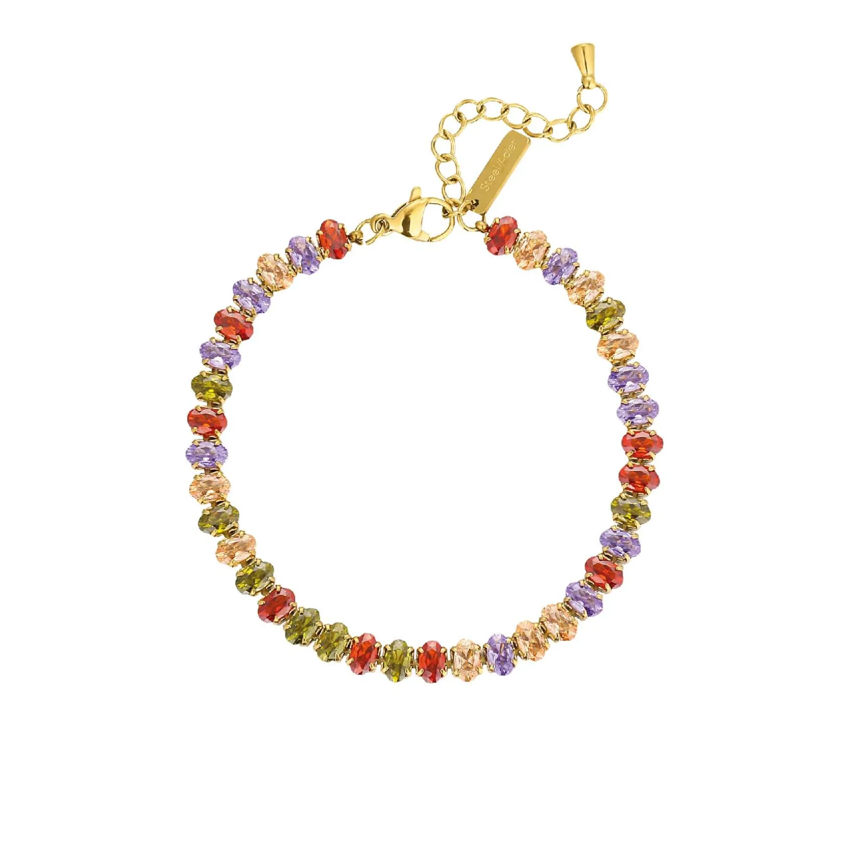 Bracelet Tennis multicolore acier doré or
