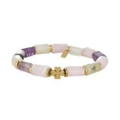 Bracelet Trefle pierres multicolores acier doré or