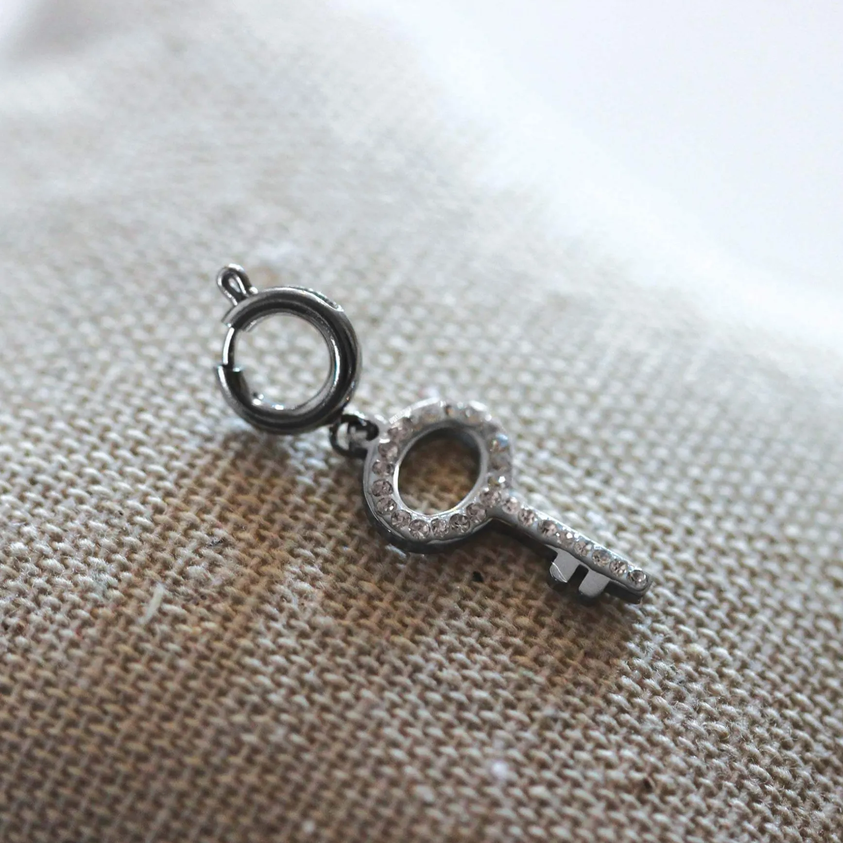 Charm Clef acier zircons