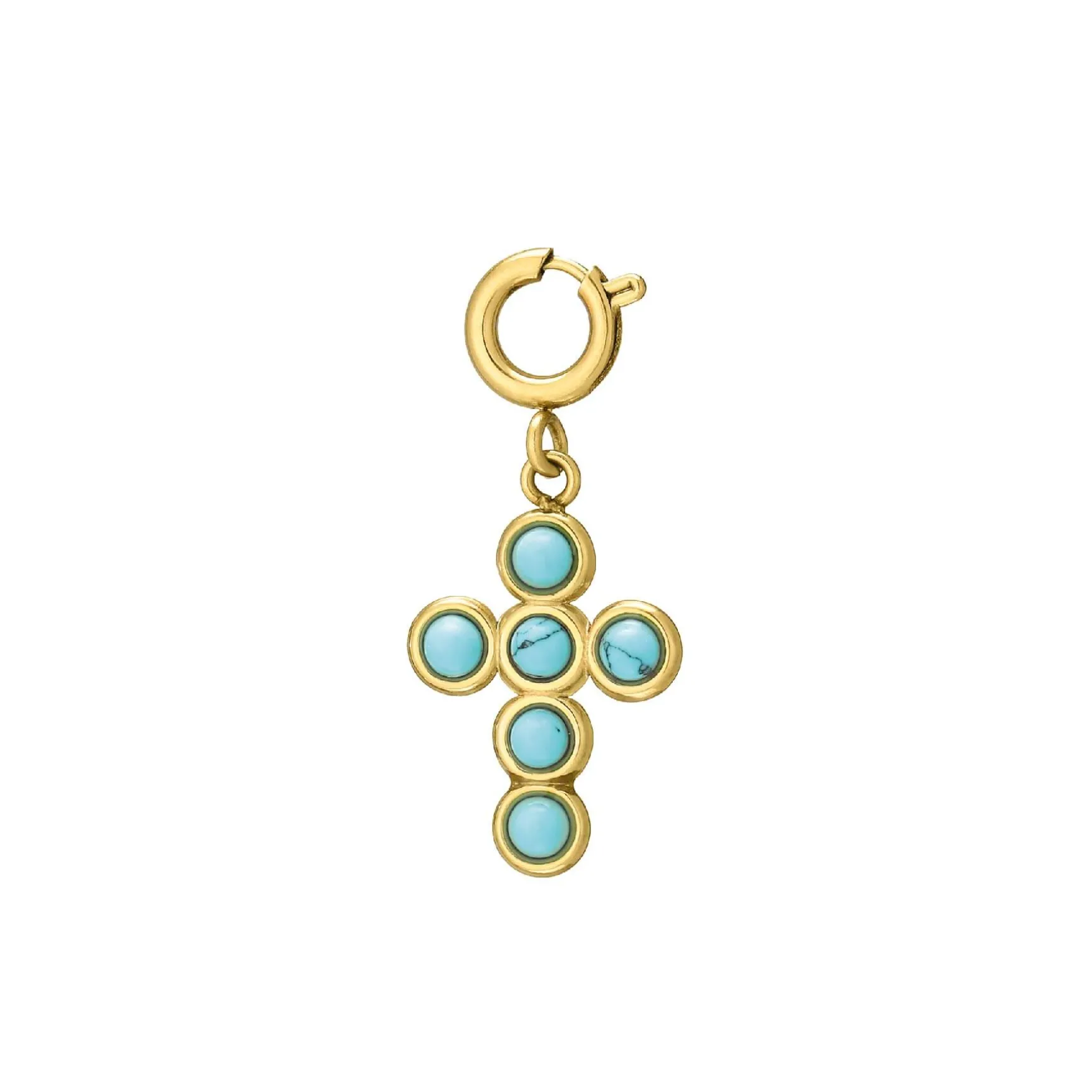 Charm Croix turquoise acier doré or