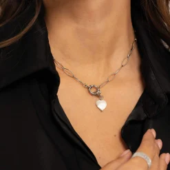 Charm Cœur nacre acier