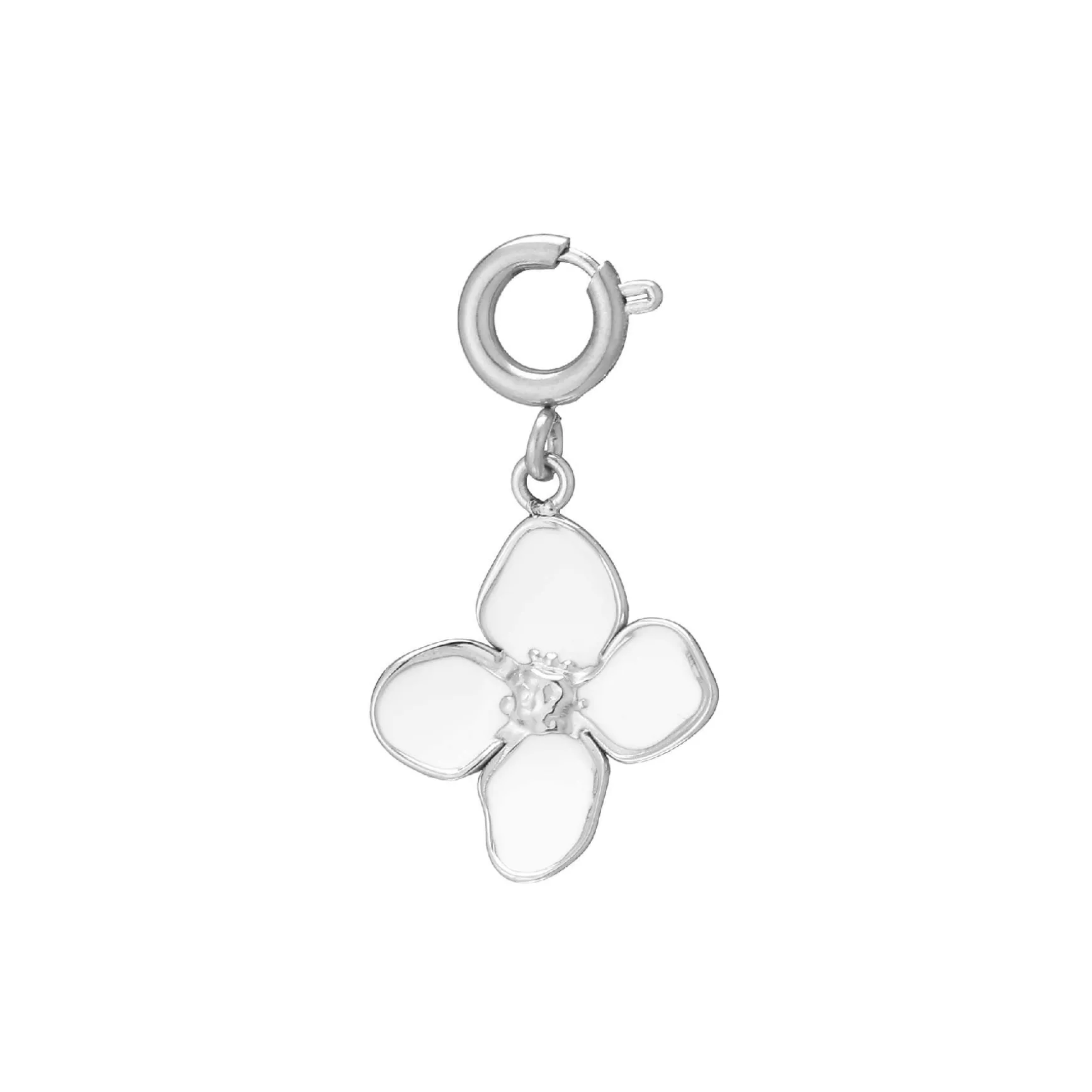 Charm Fleur blanche acier argenté