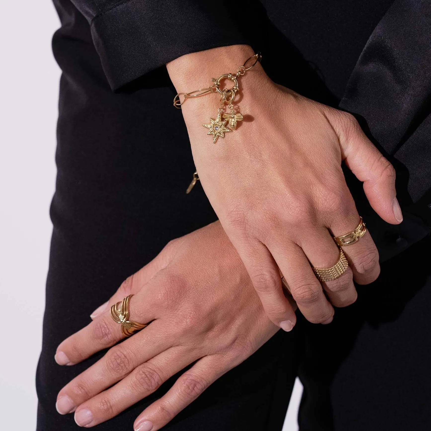 Charm Soleil acier doré or et zircon