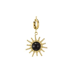 Charm Sun Agate Noire acier doré or