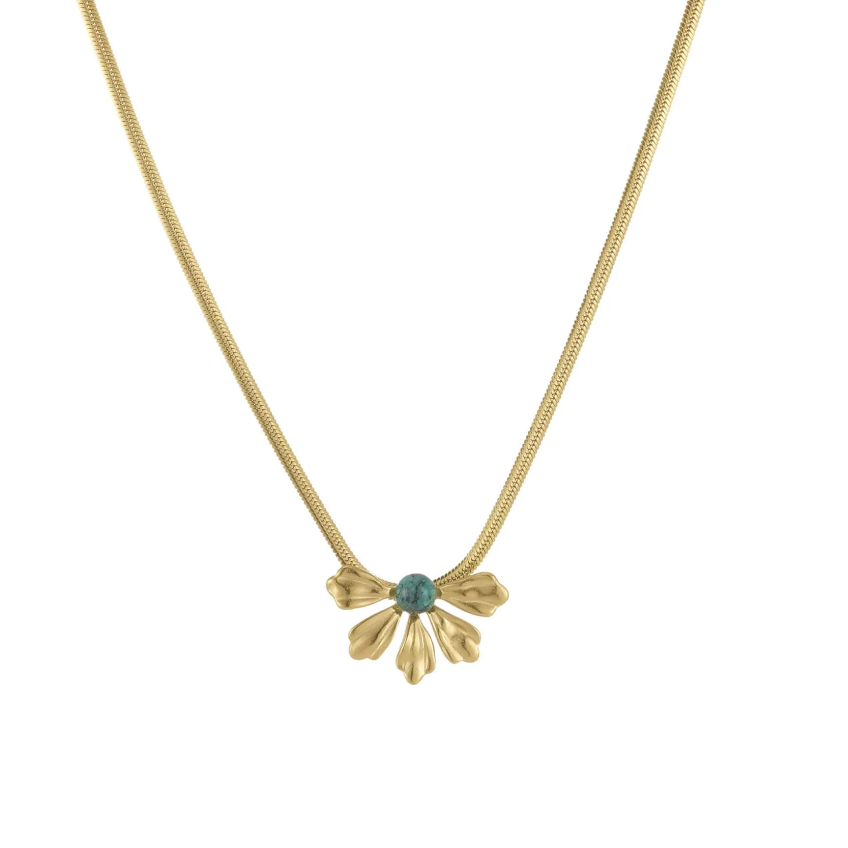 Collier Amélie acier doré or pierre Pin Africain