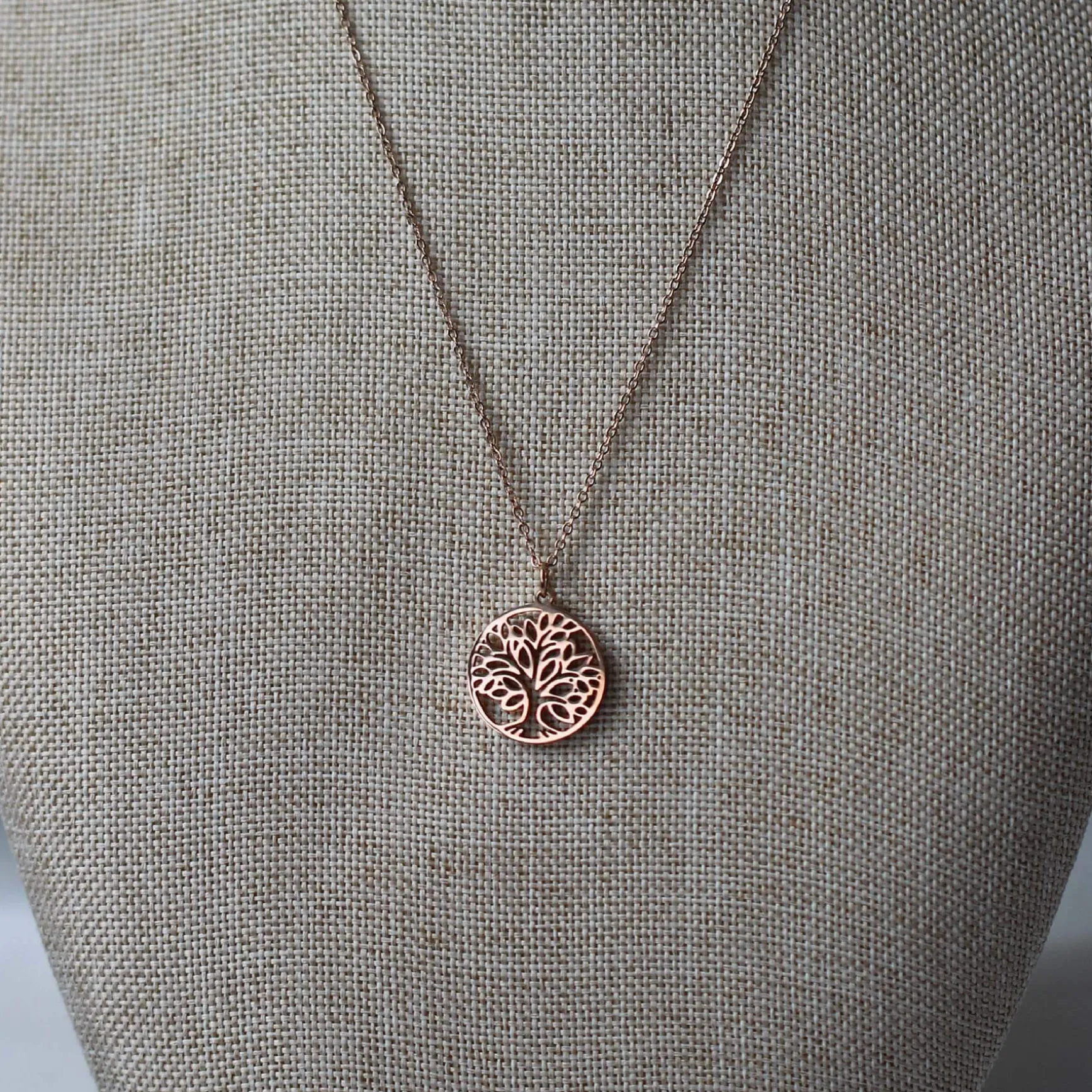 Collier Arbre de vie acier doré rose