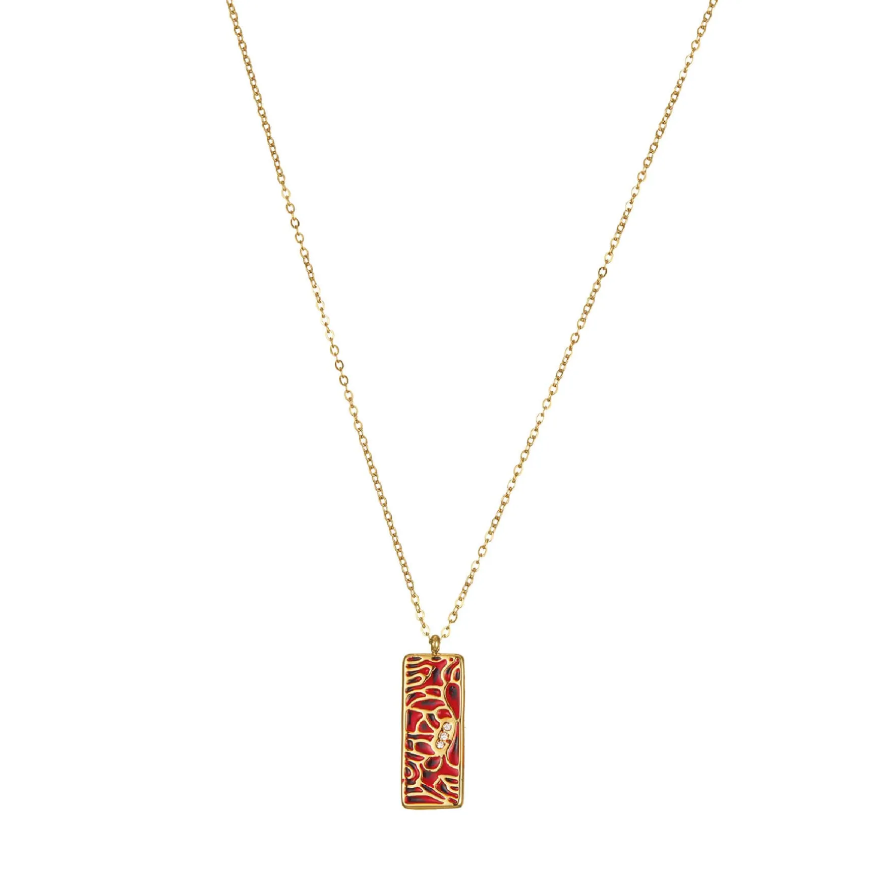 Collier Artiste rouge acier doré or