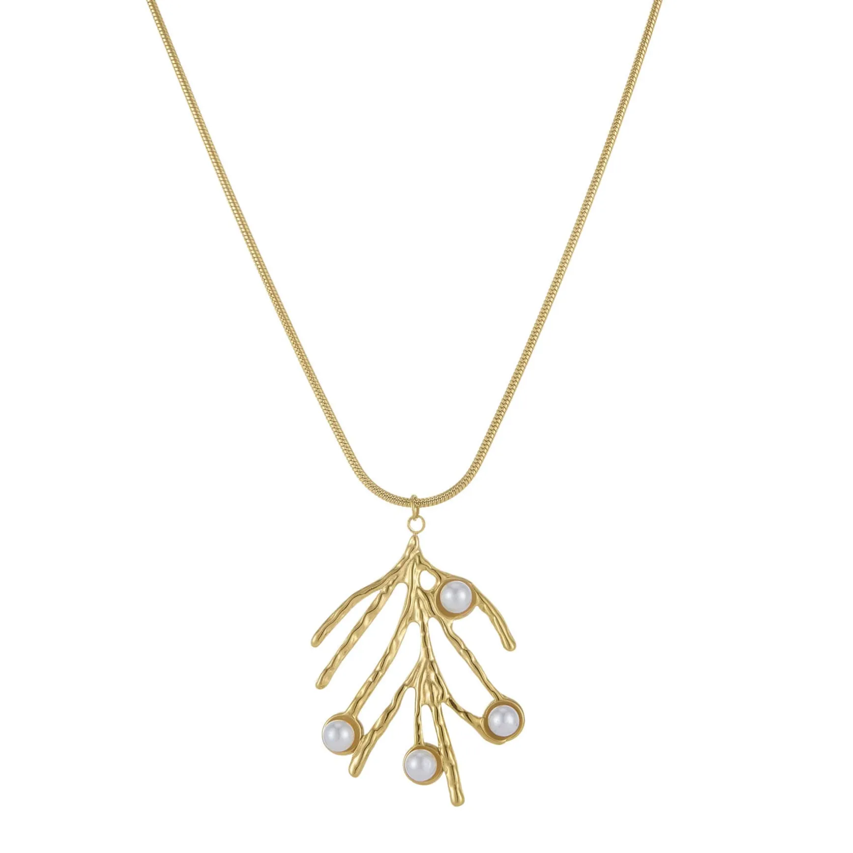 Collier Barbara acier doré or et perles nacre