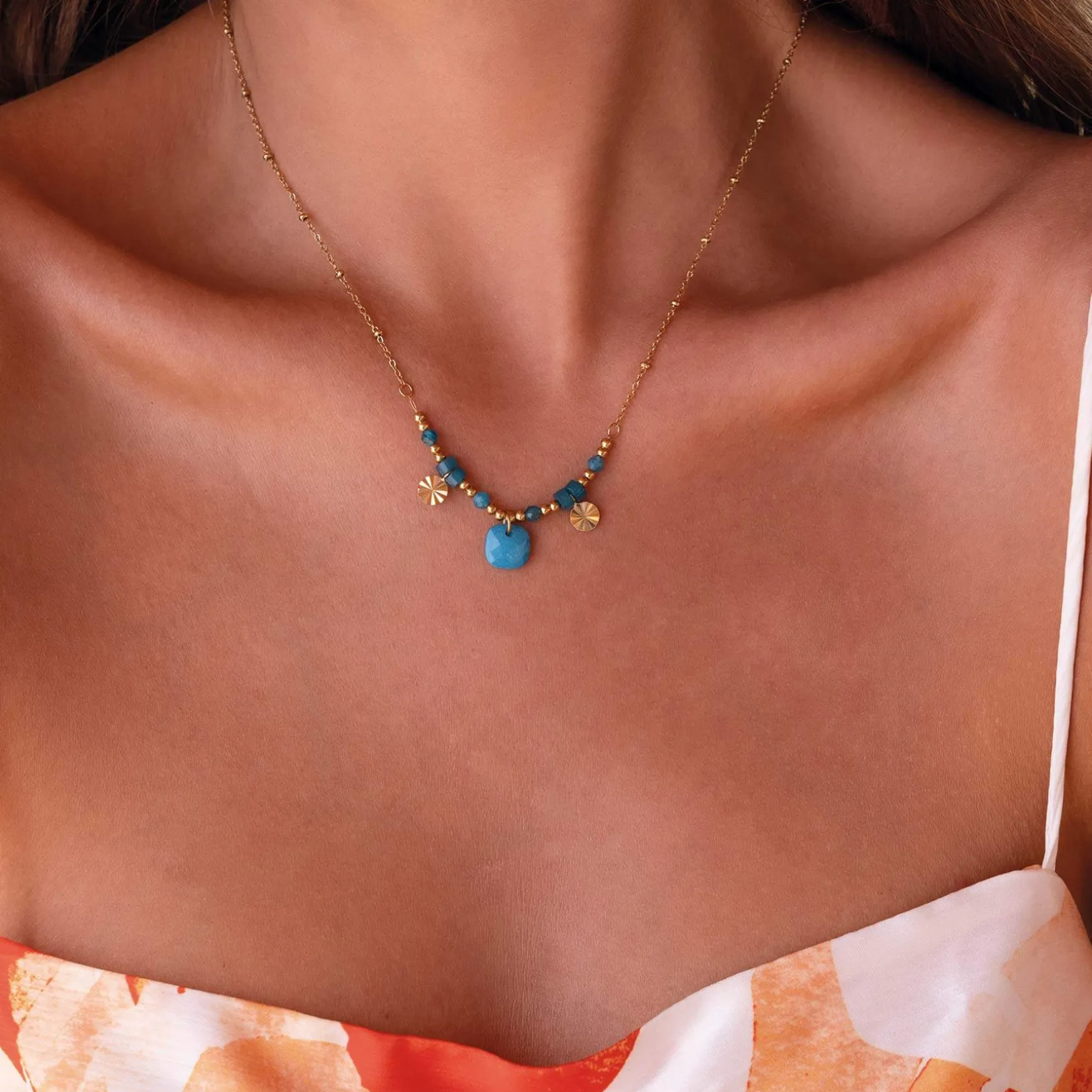 Collier Cancun Pierres Apatite bleue