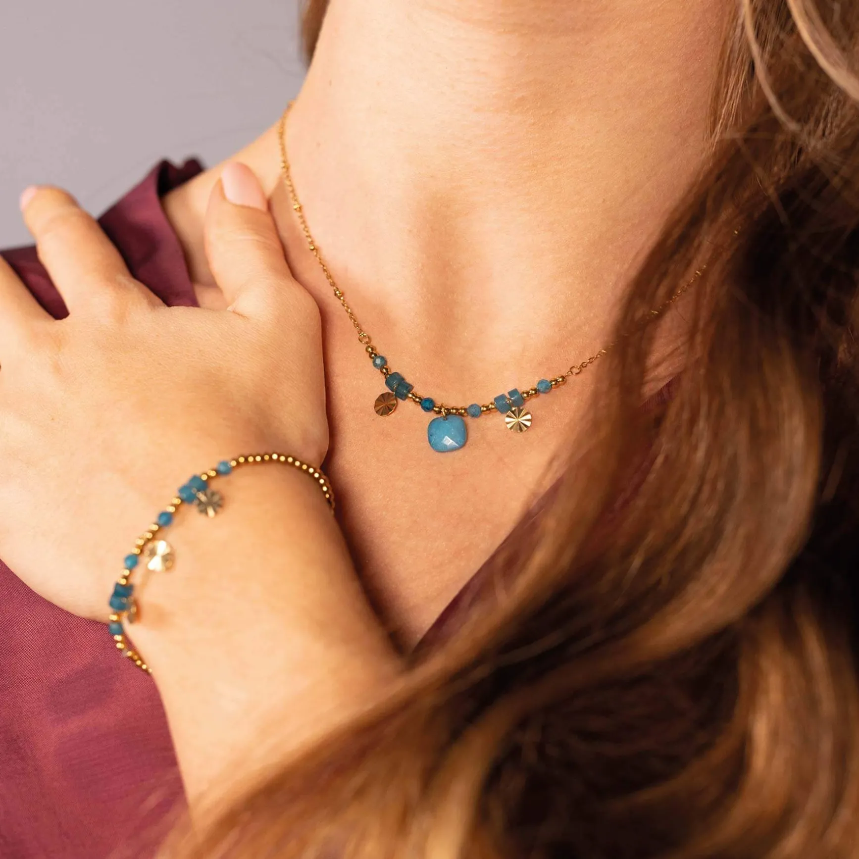 Collier Cancun Pierres Apatite bleue