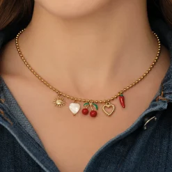 Collier Cherry acier doré or