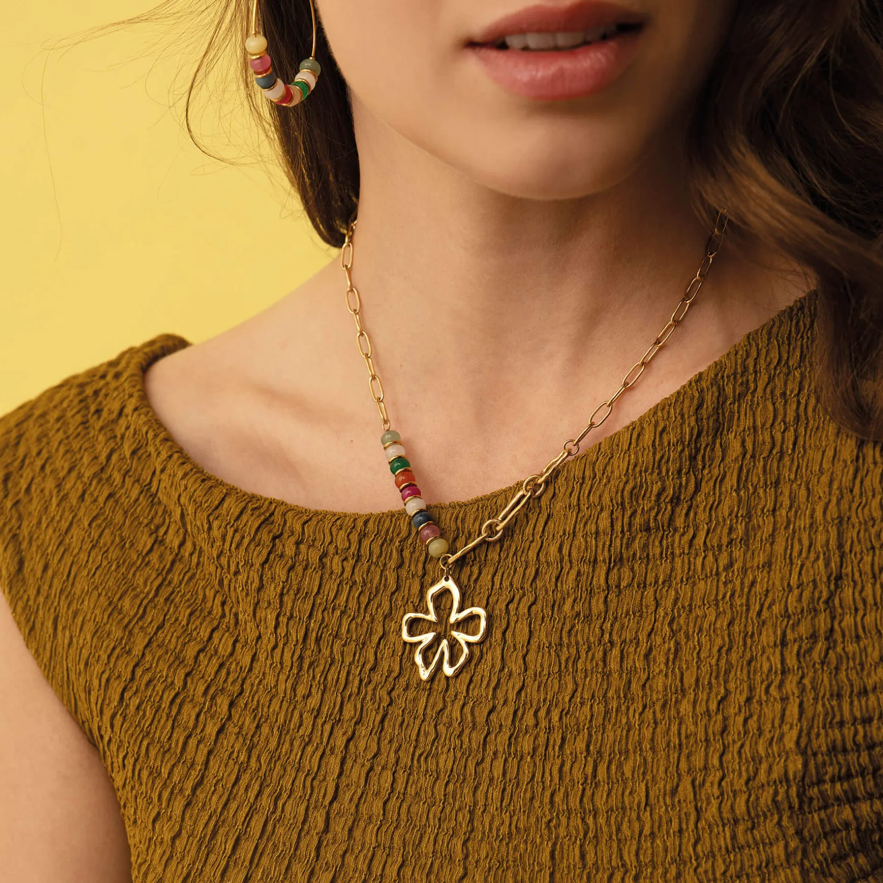 Collier Constance acier doré or multicolores