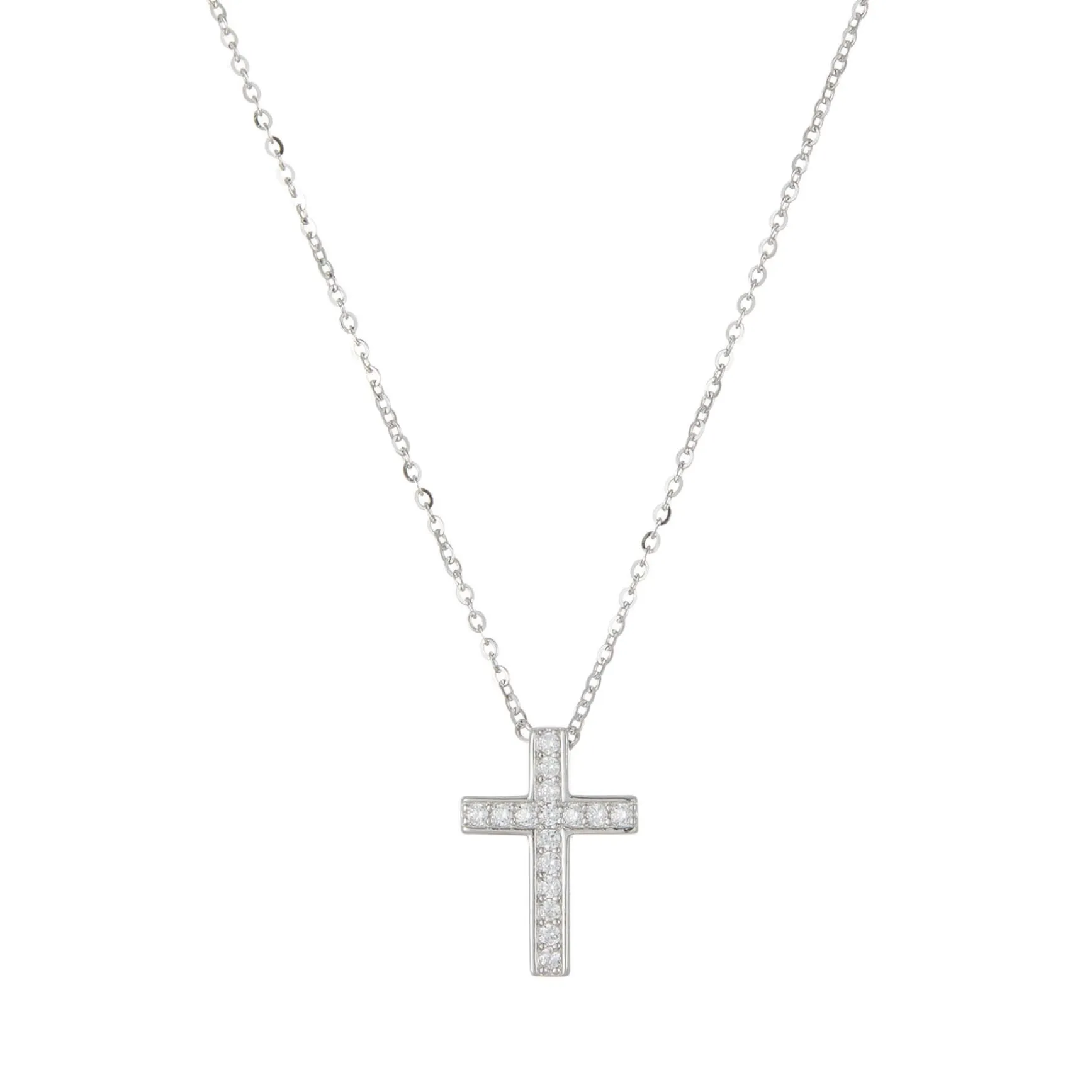 Collier Croix Argent 925 rhodié et zircons
