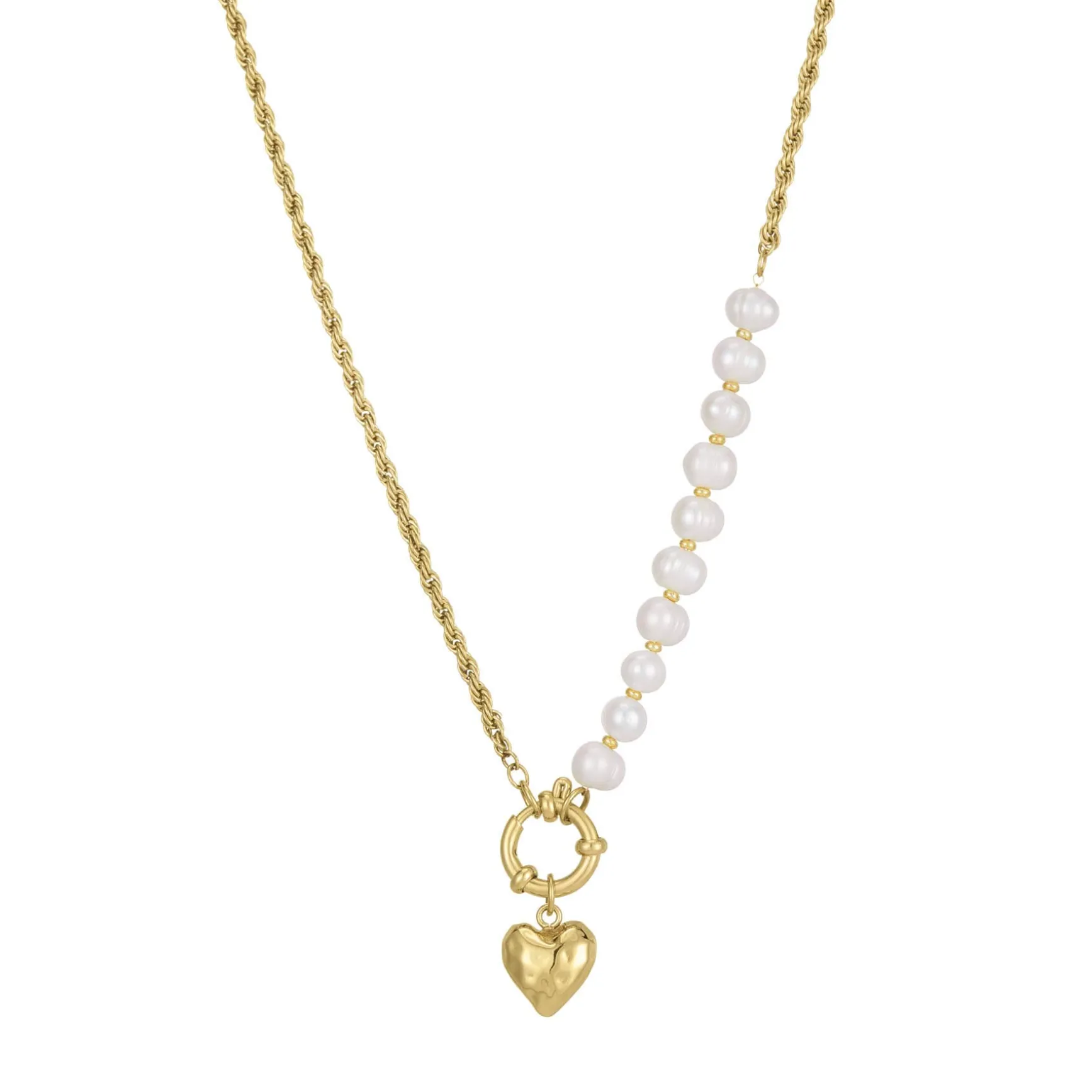 Collier cœur Valentine acier doré or et nacre