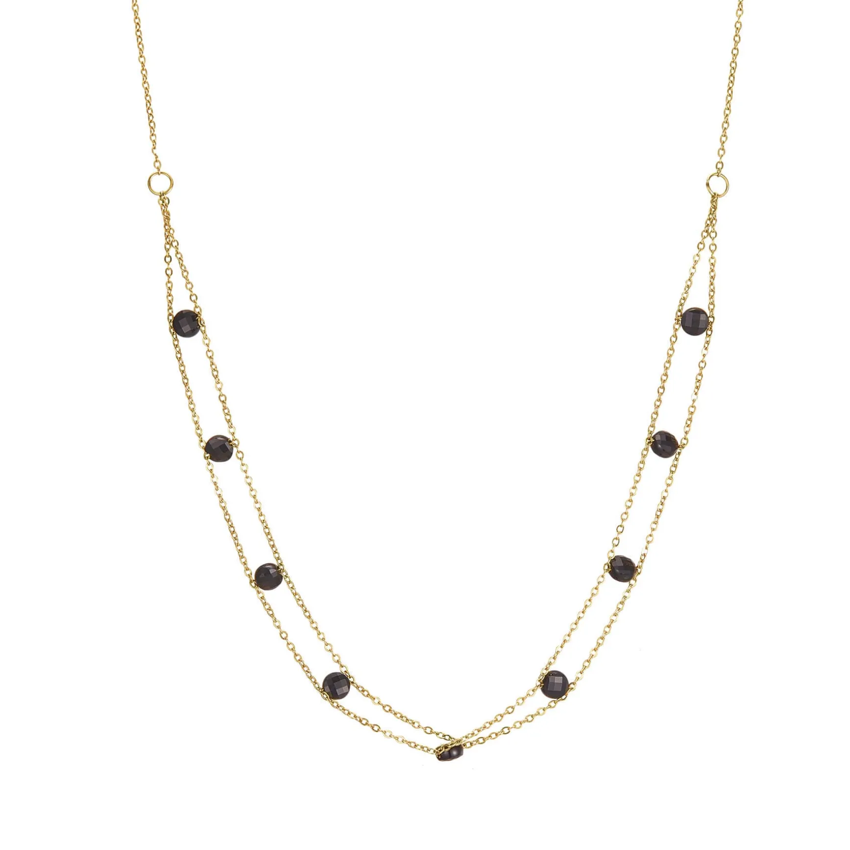Collier Double chaine pierres Obsidienne