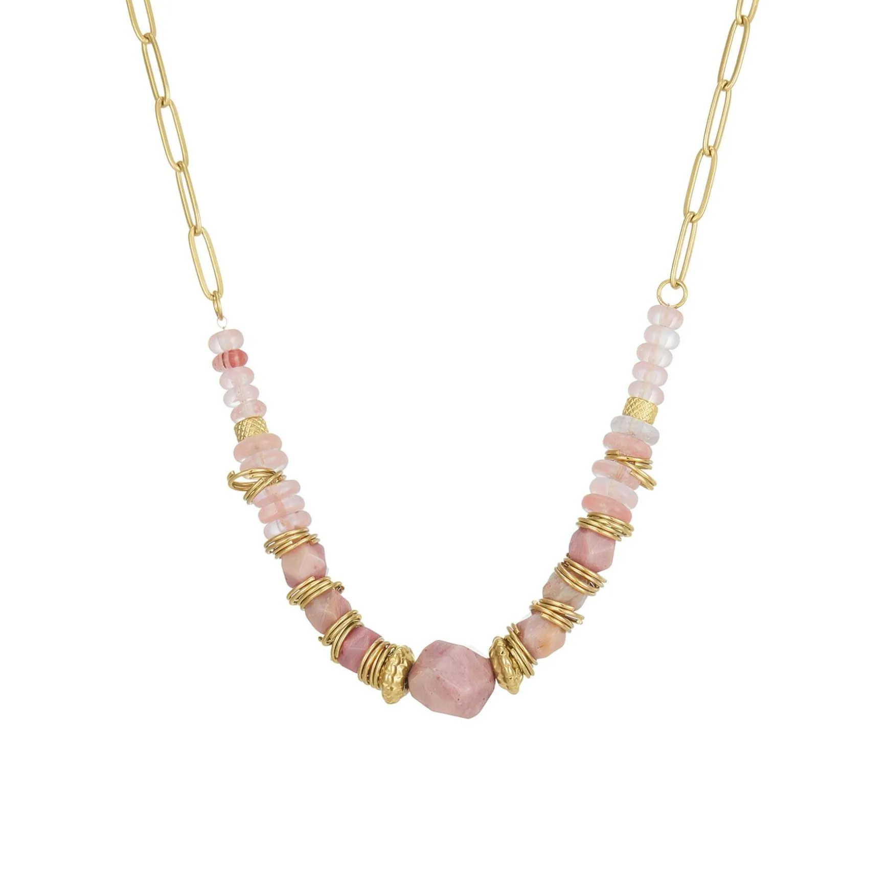 Collier Elsa acier doré or Rhodhonite