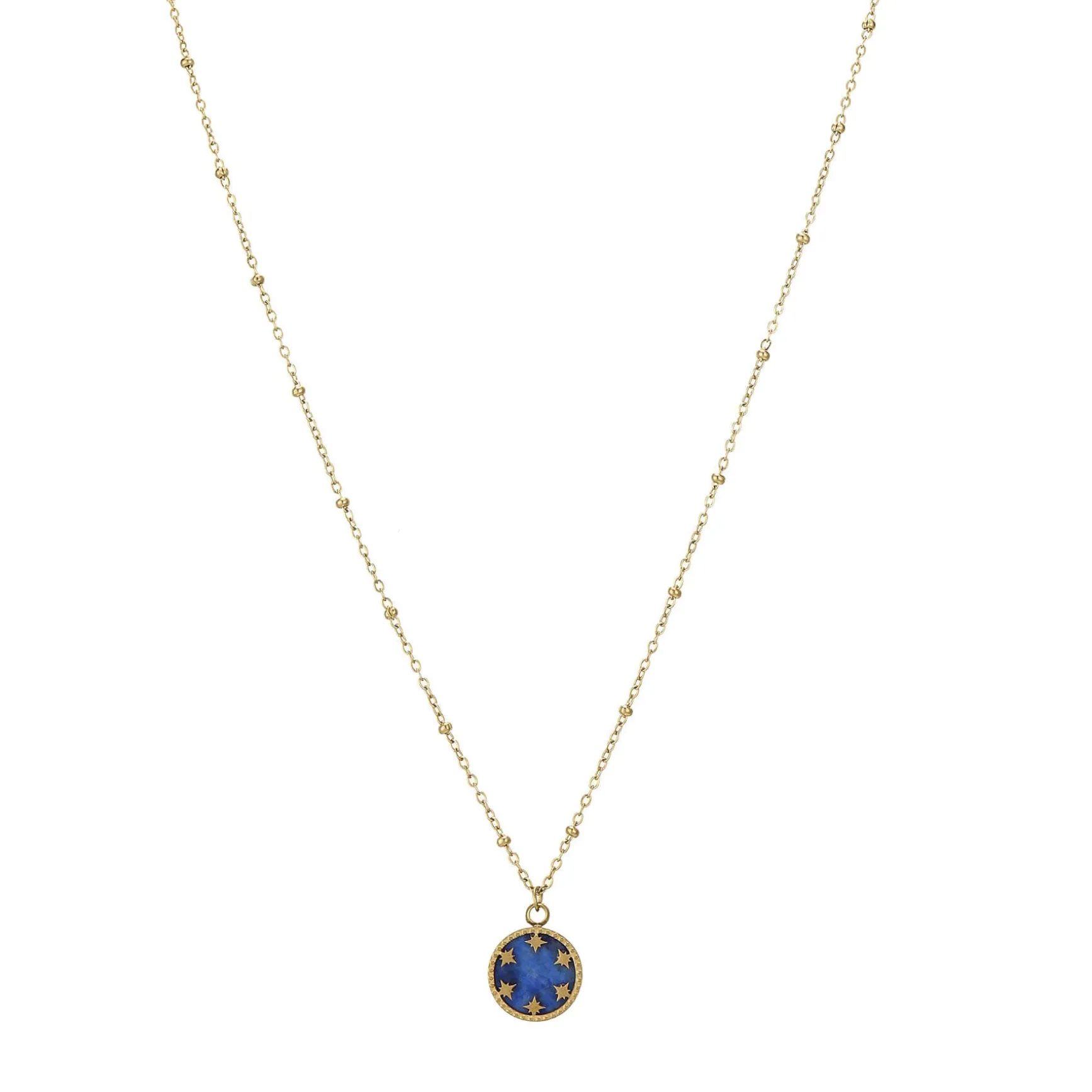 Collier Etoiles Lapis Lazuli acier doré or