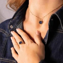 Collier Etoiles Lapis Lazuli acier doré or