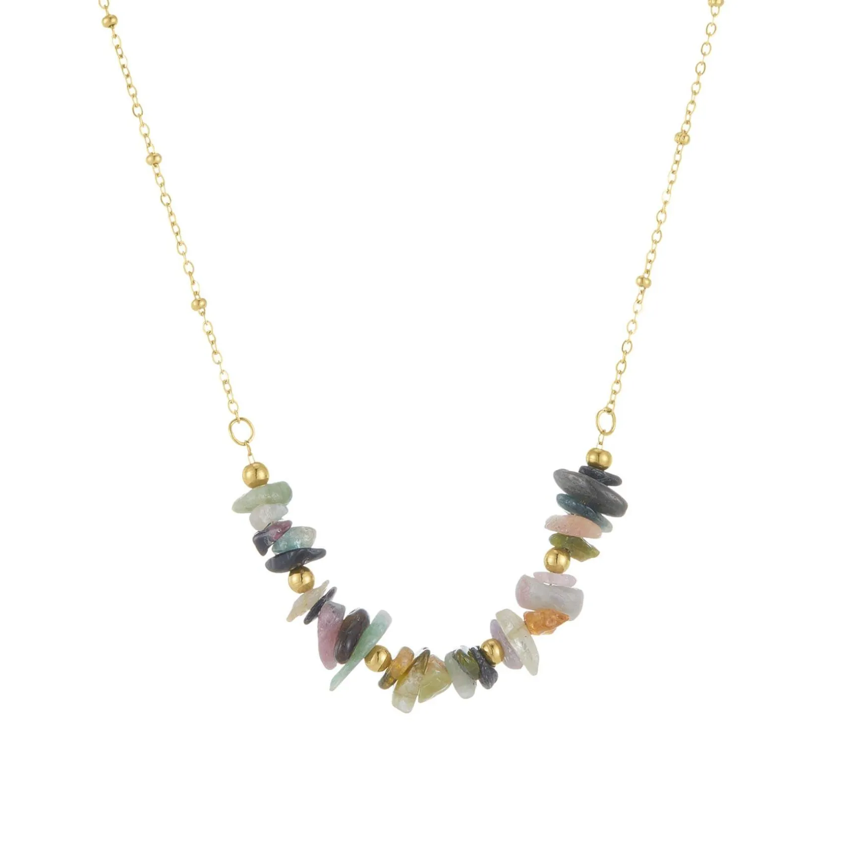 Collier Flavie acier doré or et pierres