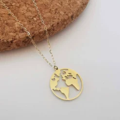 Collier Globe acier doré or