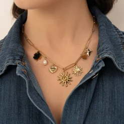 Collier Helios acier doré or