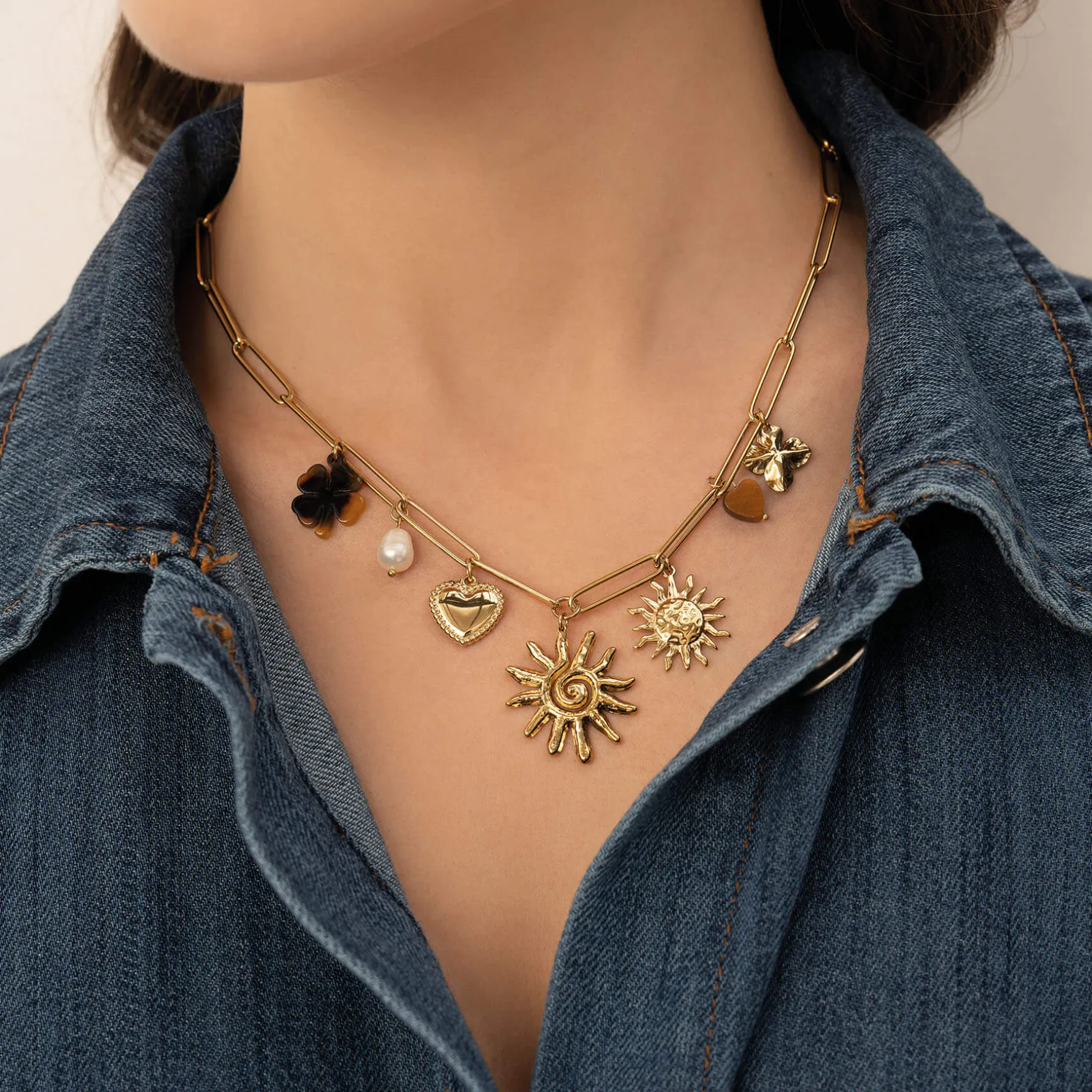 Collier Helios acier doré or