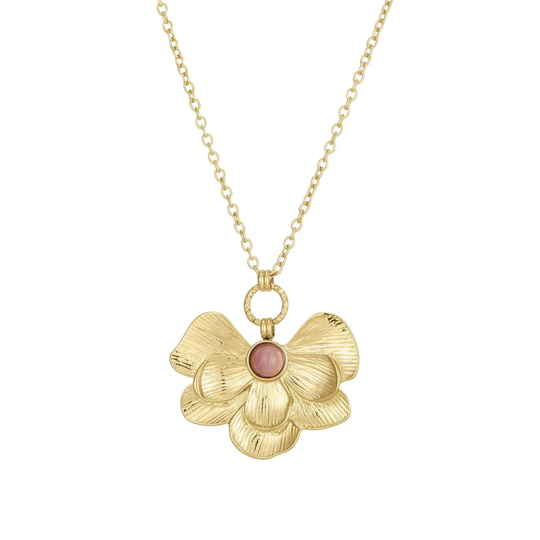 Collier Iris Rhodonite acier doré or