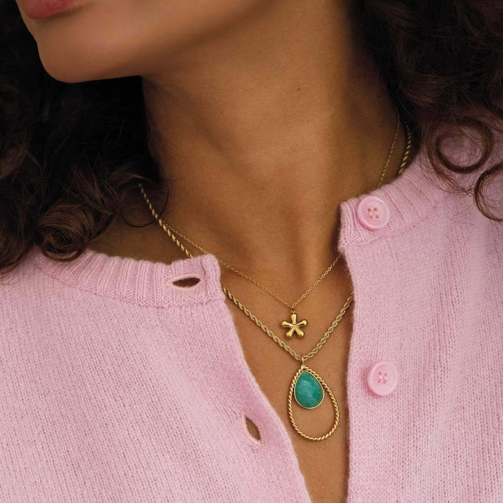 Collier Kario acier doré or vert