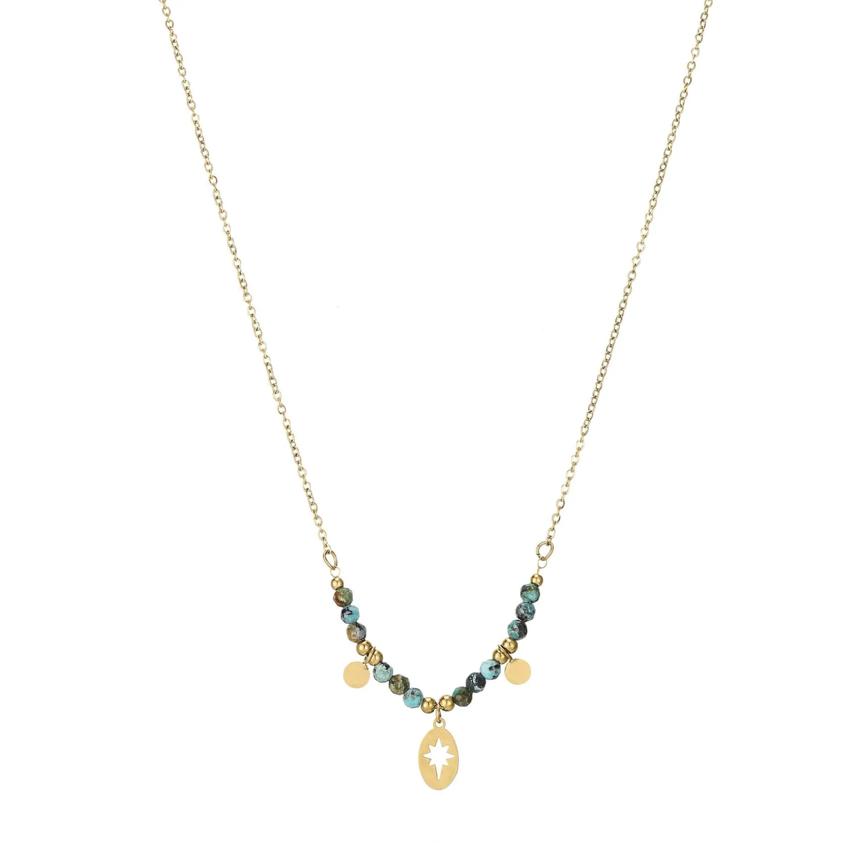 Collier Kira pierres Pin Africain acier doré or