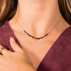 Collier Laurie Obsidienne acier doré or
