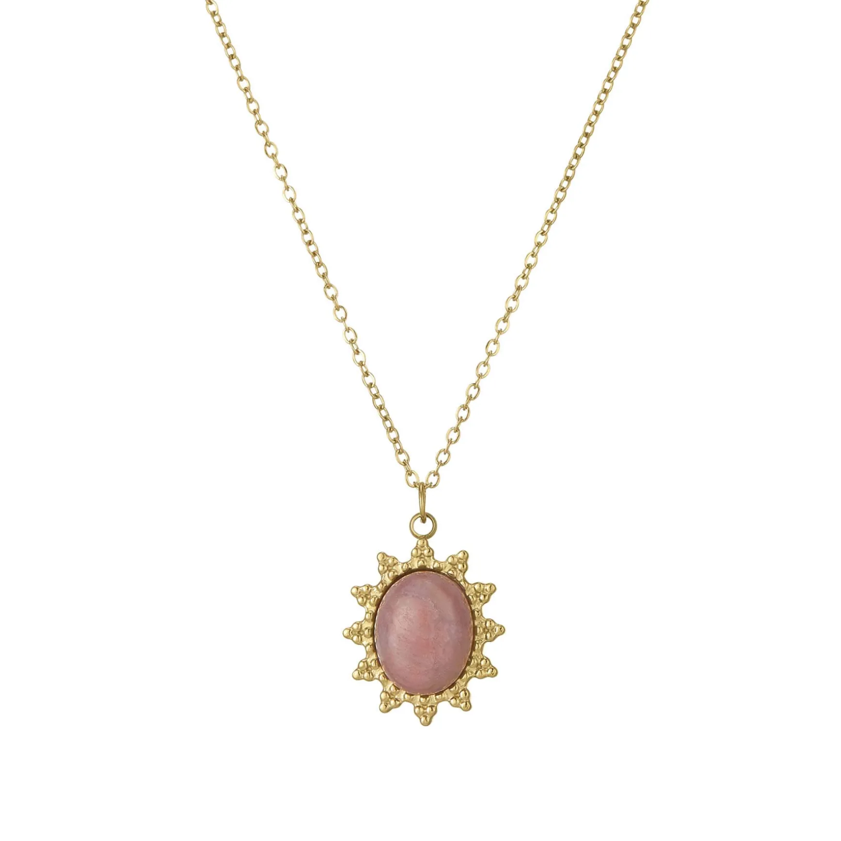 Collier Lyka acier doré or pierre Rhodonite