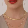Collier maille plate acier dorée or