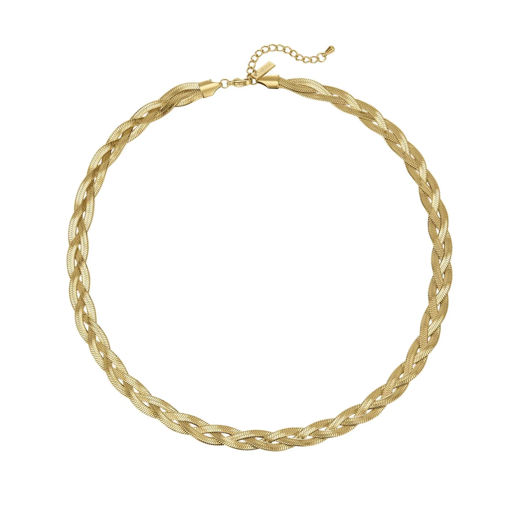 Collier Mailles plates tréssées acier doré or