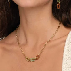 Collier Maillons multicolores acier doré or