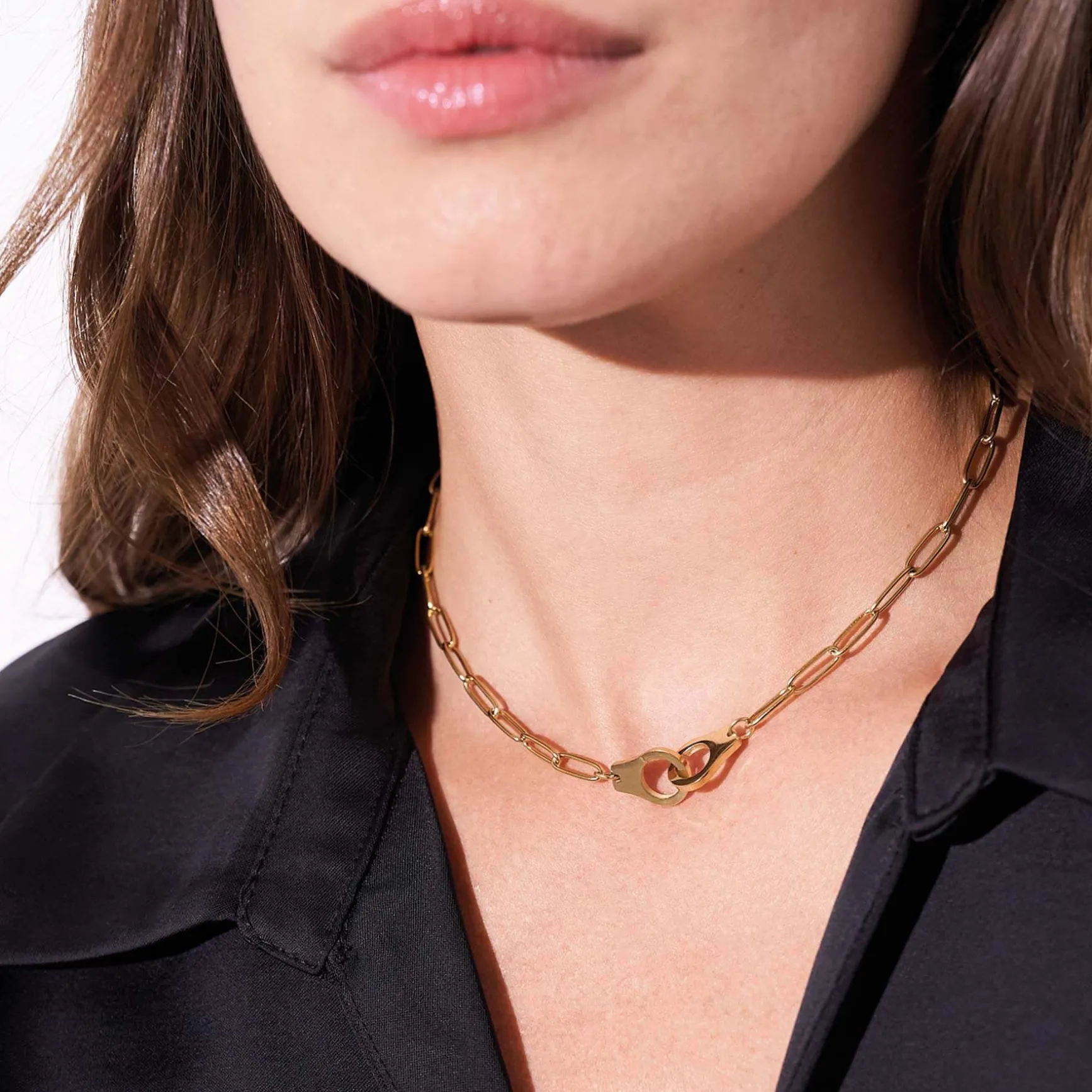 Collier Menottes acier doré or