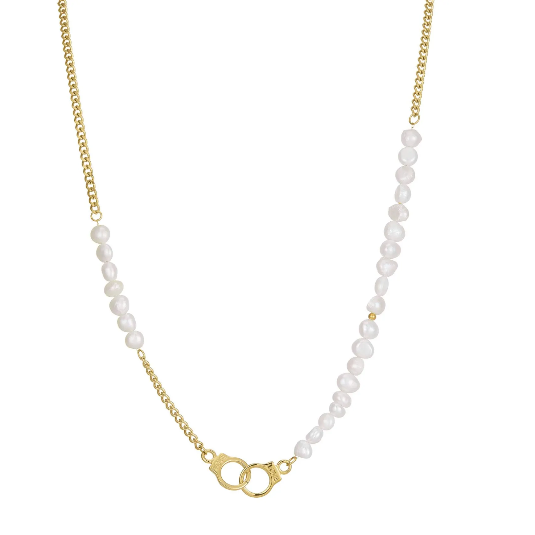 Collier Menottres Ursula acier doré or et nacre
