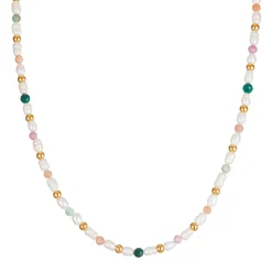 Collier Nacre et pierres acier doré or
