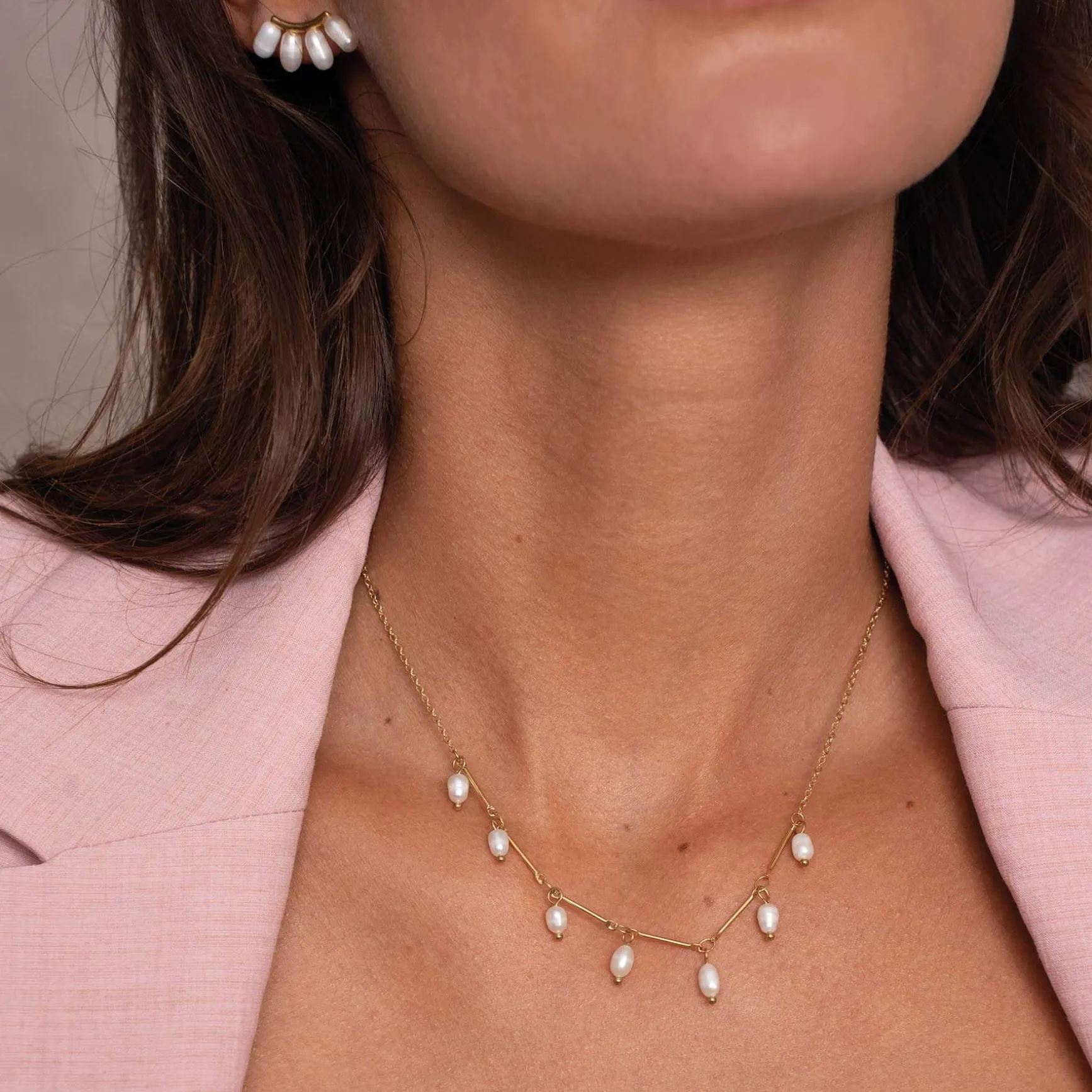 Collier Olivia acier doré or et nacre