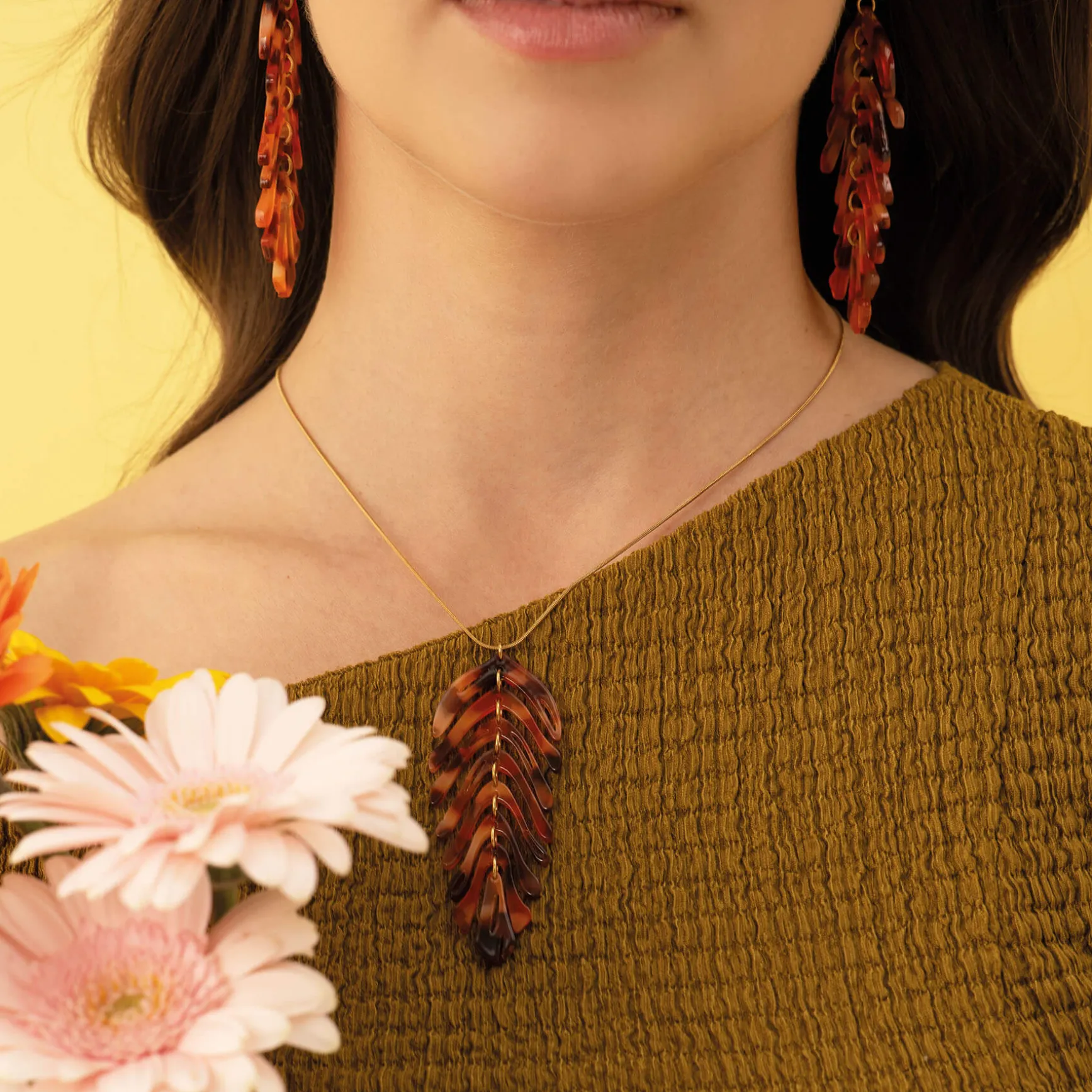 Collier Palmyre orange acier doré or